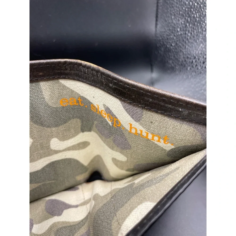 House of Jack Co Mens Trifold Wallet Brown Leather Embossed Deer Head Camo Hunt